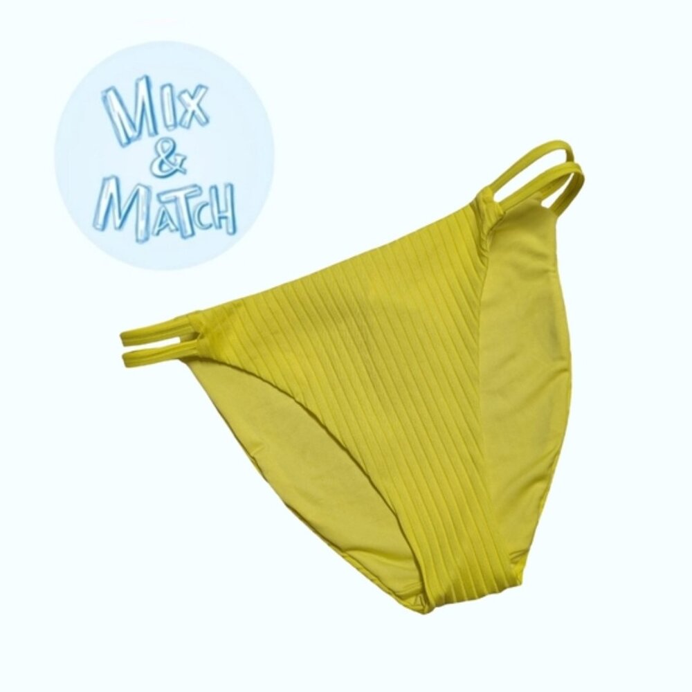 Lemon Yellow Mid Rise Ribbed Bikini Bottom